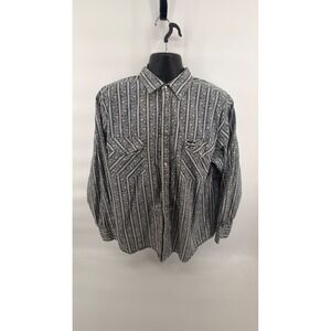 Cowboy Hardware Mens XL Western Shirt Blue Floral Stripe Snap Long Sleeve Cotton